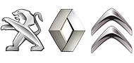 Logos des marques Peugeot, Renault, Citroen
